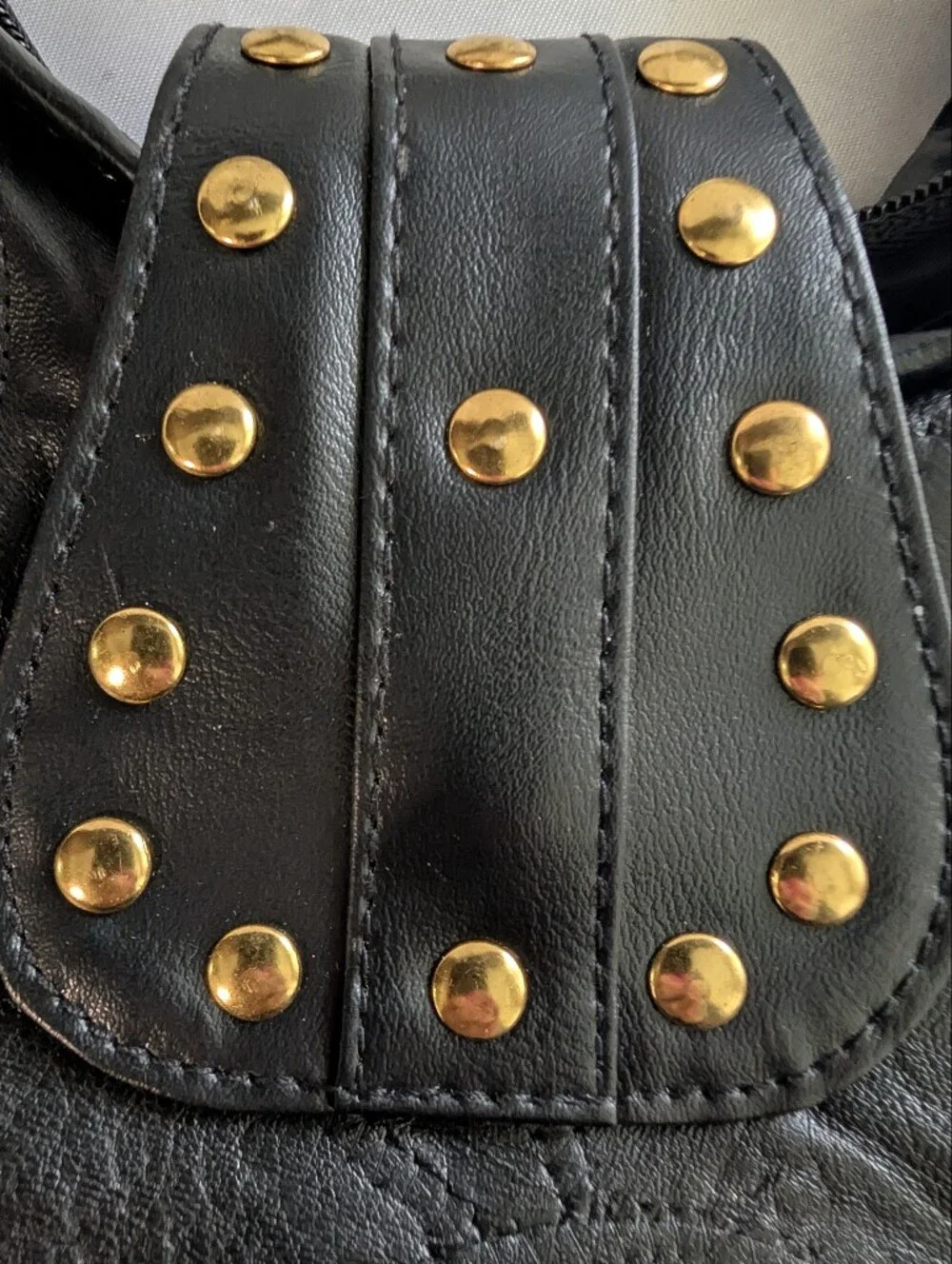 Y2K VTG Deadstock Genuine Patchwork Leather Studded Shoulder Bag Hobo Purse Wall